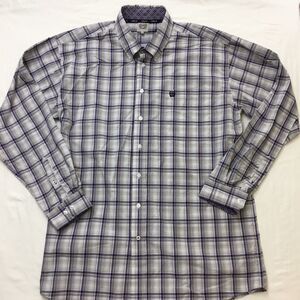 CINCH Shirt Mens XL Violet Gray Plaid Western Long Sleeve Flip Cuff Cowboy